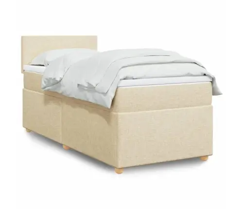 Atsperu Gultas Rāmis Ar Matraci, Krēmkrāsas, 100X200 Cm, Audums Vidaxl