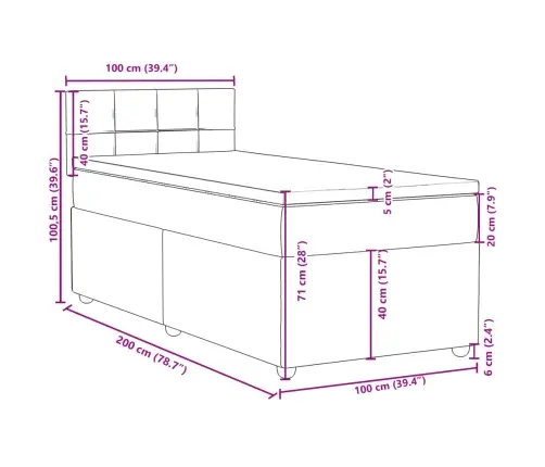 Atsperu Gultas Rāmis Ar Matraci, Gaiši Pelēka Audums, 100X200Cm Vidaxl
