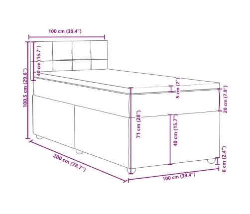 Atsperu Gultas Rāmis Ar Matraci, Tumši Pelēka Audums, 100X200Cm Vidaxl