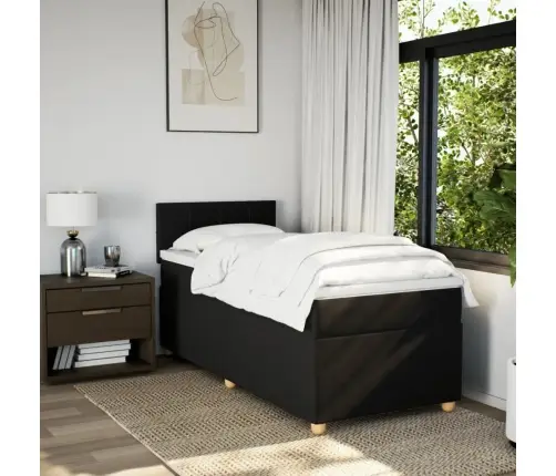 Atsperu Gultas Rāmis Ar Matraci, Melna Audums, 100X200 Cm Vidaxl