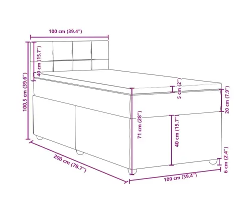 Atsperu Gultas Rāmis Ar Matraci, Melna Audums, 100X200 Cm Vidaxl