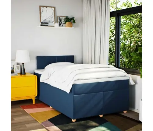 Atsperu Gulta Ar Matraci, Zils Audums, 120X190 Cm Vidaxl