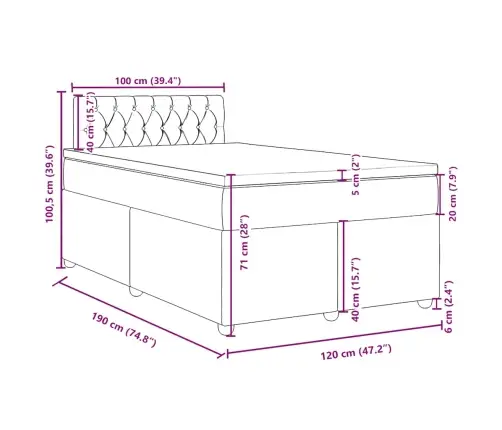 Atsperu Gulta Ar Matraci, Gaiši Pelēka Audums, 120X190 Cm Vidaxl