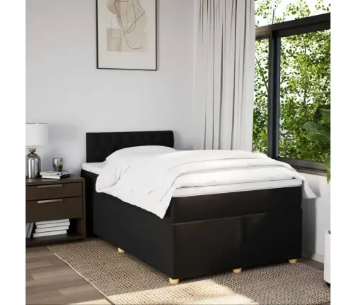 Lova Su Spyruoklėmis Ir Čiužiniu, Juoda, 120X190cm Audinys