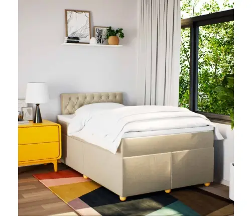 Atsperu Gulta Ar Matraci, Krēmkrāsas Audums, 120X190 Cm Vidaxl