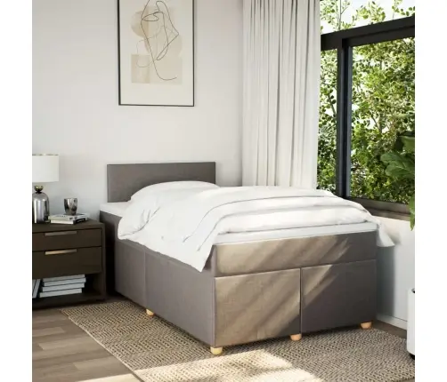 Atsperu Gultas Rāmis Ar Matraci, Pelēkbrūns, 120X200 Cm, Audums Vidaxl