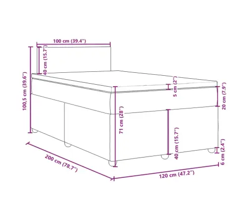 Atsperu Gultas Rāmis Ar Matraci, Pelēkbrūns, 120X200 Cm, Audums Vidaxl