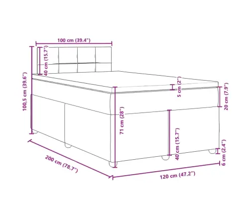 Atsperu Gultas Rāmis Ar Matraci, Pelēkbrūns, 120X200 Cm, Audums Vidaxl