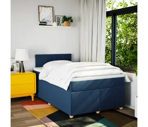 Atsperu Gultas Rāmis Ar Matraci, Zils, 120X200 Cm, Audums Vidaxl