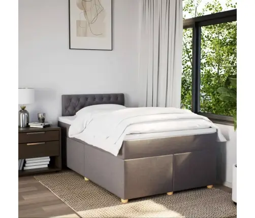 Atsperu Gultas Rāmis Ar Matraci, Pelēkbrūns, 120X200 Cm, Audums Vidaxl