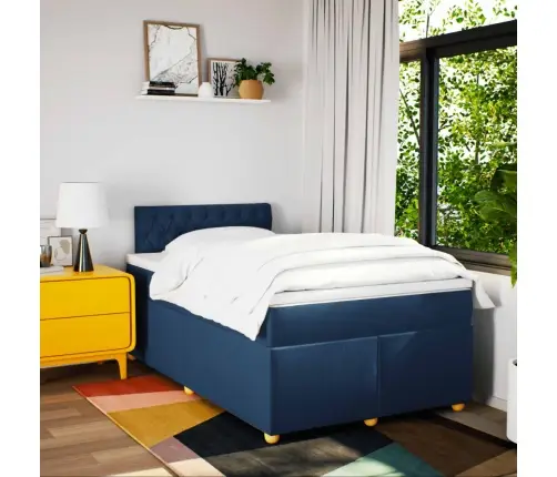 Atsperu Gultas Rāmis Ar Matraci, Zils, 120X200 Cm, Audums Vidaxl
