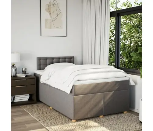 Atsperu Gultas Rāmis Ar Matraci, Pelēkbrūns, 120X200 Cm, Audums Vidaxl