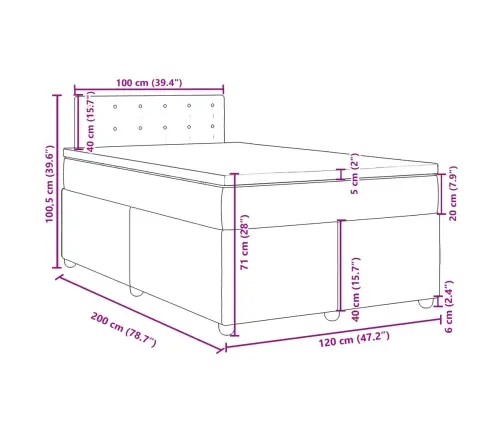 Atsperu Gultas Rāmis Ar Matraci, Zils, 120X200 Cm, Audums Vidaxl