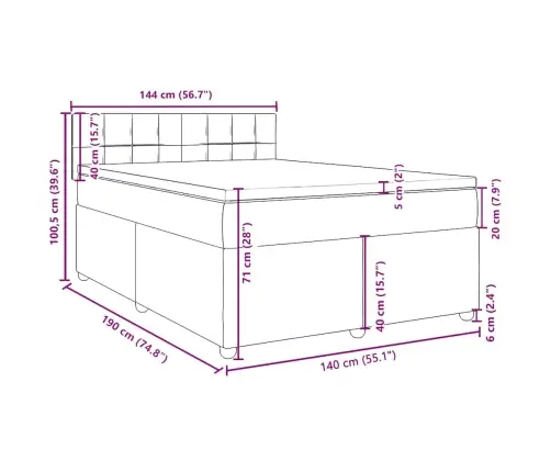 Atsperu Gulta Ar Matraci, Melna Audums, 140X190 Cm Vidaxl