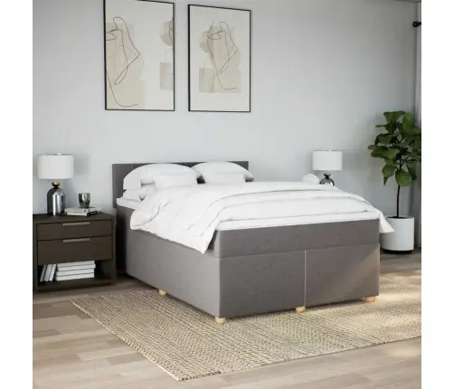 Atsperu Gulta Ar Matraci, Pelēkbrūns Audums, 140X190 Cm Vidaxl