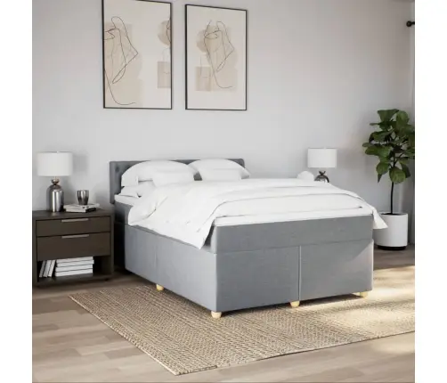 Lova Su Spyruoklėmis Ir Čiužiniu, Pilkas, 140X190cm Audinys