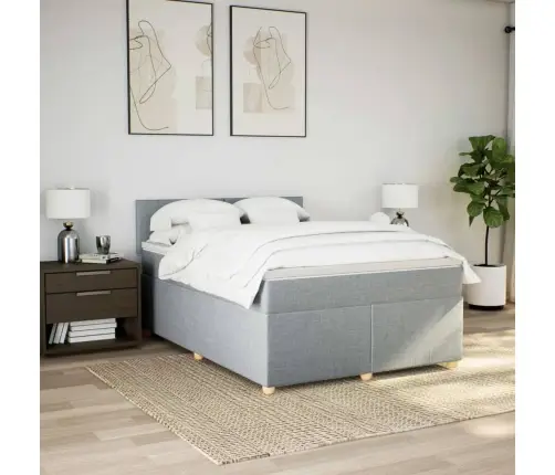 Lova Su Spyruoklėmis Ir Čiužiniu, Pilka, 140X200cm Audinys