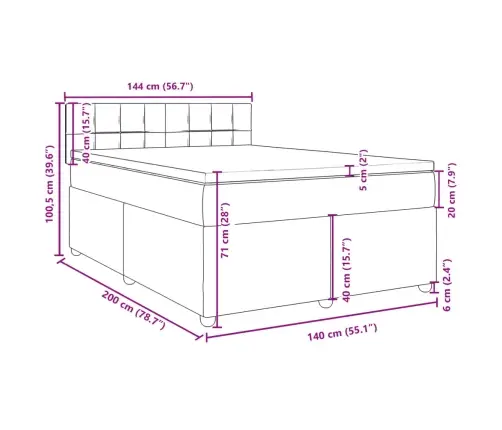 Atsperu Gulta Ar Matraci, Krēmkrāsas, 140X200 Cm, Audums Vidaxl