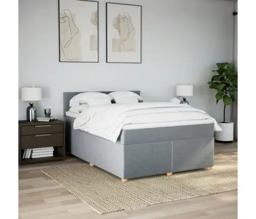 Atsperu Gulta Ar Matraci, Gaiši Pelēka Audums, 160X200 Cm Vidaxl