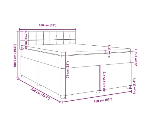 Atsperu Gulta Ar Matraci, Gaiši Pelēka Audums, 160X200 Cm Vidaxl