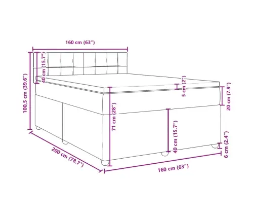 Atsperu Gulta Ar Matraci, Tumši Brūns, 160X200 Cm, Audums Vidaxl