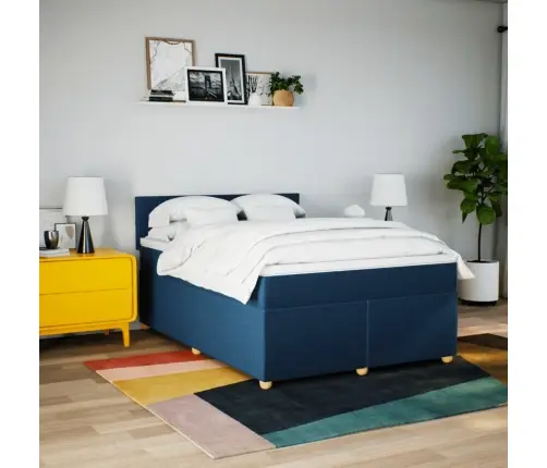 Lova Su Spyruoklėmis Ir Čiužiniu, Mėlyna, 160X200 cm Audinys