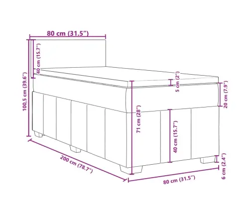 Atsperu Gultas Rāmis Ar Matraci, Melna, 80X200 Cm, Audums Vidaxl