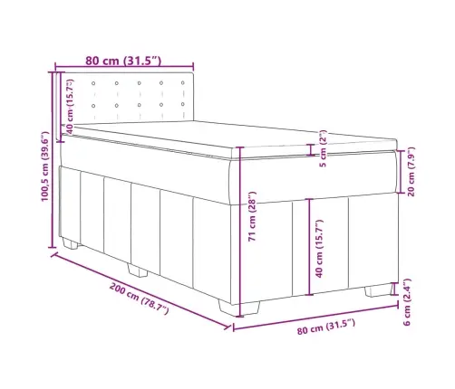 Atsperu Gultas Rāmis Ar Matraci, Tumši Pelēka, 80X200Cm, Audums Vidaxl