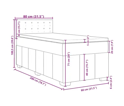Atsperu Gultas Rāmis Ar Matraci, Melna, 80X200 Cm, Audums Vidaxl