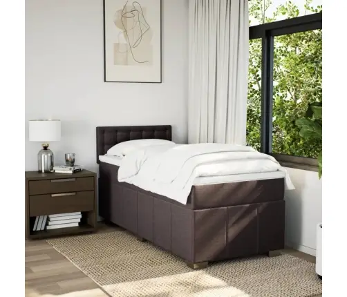 Atsperu Gultas Rāmis Ar Matraci, Tumši Brūna, 80X200 Cm, Audums Vidaxl