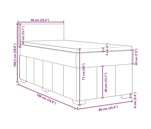 Atsperu Gultas Rāmis Ar Matraci, Zils, 90X190 Cm, Audums Vidaxl