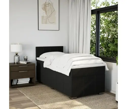 Lova Su Spyruoklėmis Ir Čiužiniu, Juoda, 90X190 cm Audinys