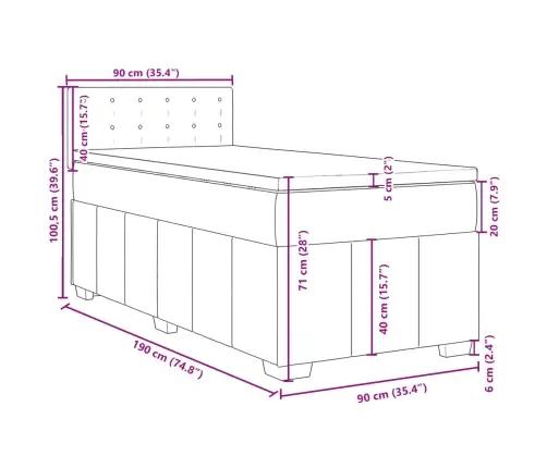 Atsperu Gulta Ar Matraci, Melna, 90X190 Cm, Audums Vidaxl