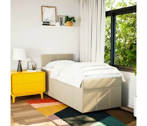 Atsperu Gultas Rāmis Ar Matraci, Krēmkrāsas, 90X200 Cm, Audums Vidaxl