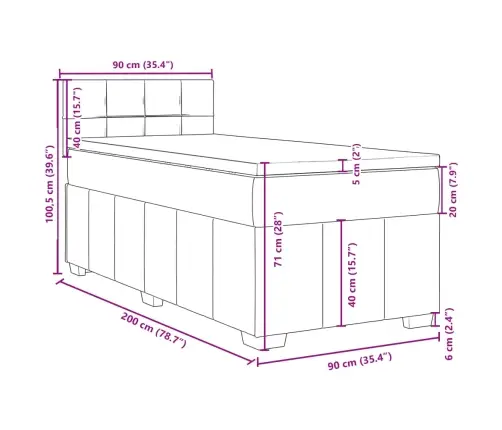 Atsperu Gultas Rāmis Ar Matraci, Krēmkrāsas, 90X200 Cm, Audums Vidaxl