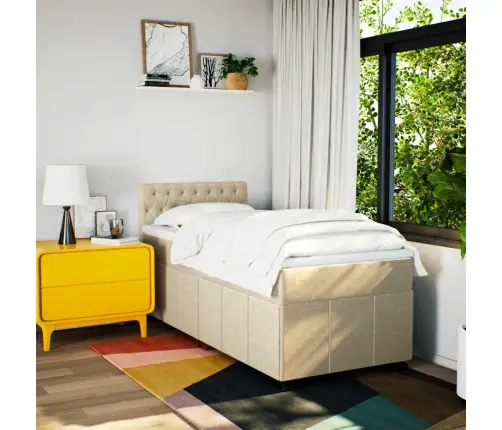 Atsperu Gultas Rāmis Ar Matraci, Krēmkrāsas, 90X200 Cm, Audums Vidaxl Atsperu Gultas Rāmis Ar Matraci, Krēmkrāsas, 90X200 Cm, Audums Vidaxl