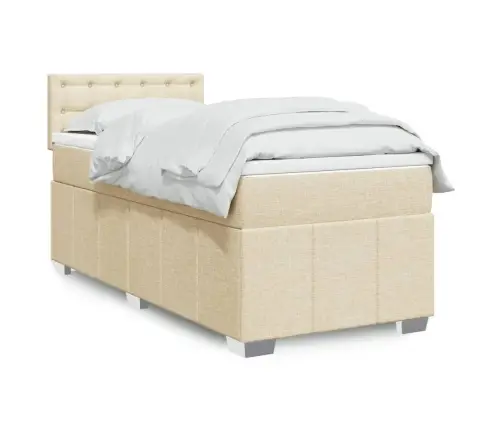 Lova Su Spyruoklėmis Ir Čiužiniu, Kreminė, 90X200 cm Audinys