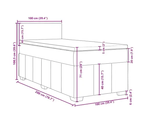 Atsperu Gultas Rāmis Ar Matraci, Tumši Pelēka Audums, 100X200Cm Vidaxl