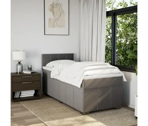 Atsperu Gultas Rāmis Ar Matraci, Pelēkbrūns, 100X200 Cm, Audums Vidaxl