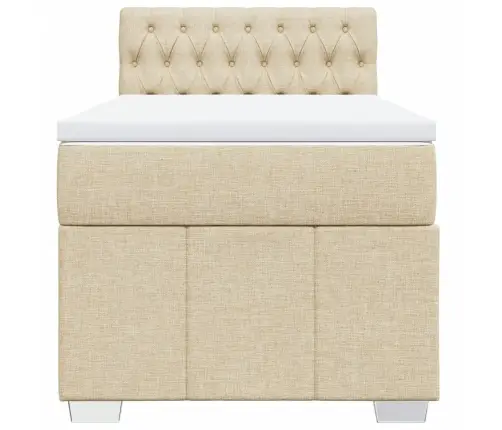 Atsperu Gultas Rāmis Ar Matraci, Krēmkrāsas, 100X200 Cm, Audums Vidaxl