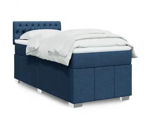 Atsperu Gultas Rāmis Ar Matraci, Zils, 100X200 Cm, Audums Vidaxl