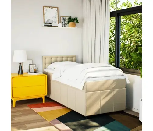 Atsperu Gultas Rāmis Ar Matraci, Krēmkrāsas, 100X200 Cm, Audums Vidaxl