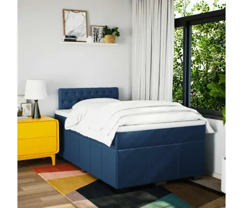 Atsperu Gulta Ar Matraci, Zils Audums, 120X190 Cm Vidaxl