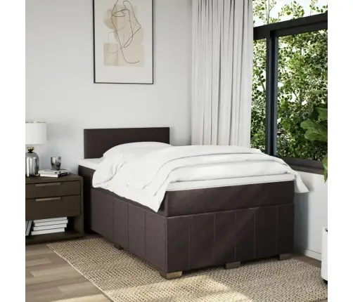 Atsperu Gultas Rāmis Ar Matraci, Tumši Brūna, 120X200Cm, Audums Vidaxl