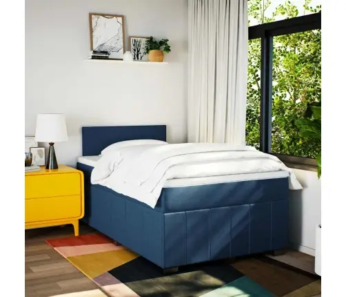 Atsperu Gultas Rāmis Ar Matraci, Zils, 120X200 Cm, Audums Vidaxl