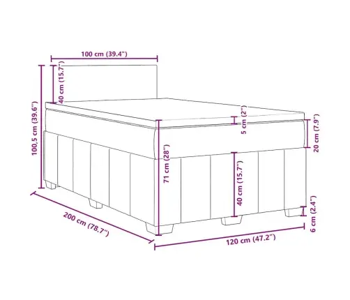 Atsperu Gultas Rāmis Ar Matraci, Zils, 120X200 Cm, Audums Vidaxl