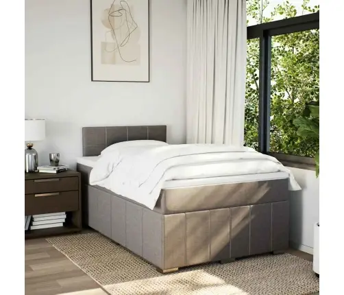 Atsperu Gultas Rāmis Ar Matraci, Pelēkbrūns, 120X200 Cm, Audums Vidaxl