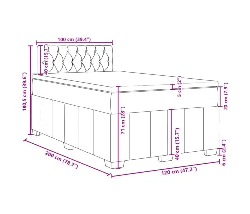 Atsperu Gultas Rāmis Ar Matraci, Pelēkbrūns, 120X200 Cm, Audums Vidaxl