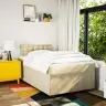 Atsperu Gultas Rāmis Ar Matraci, Krēmkrāsas, 120X200 Cm, Audums Vidaxl