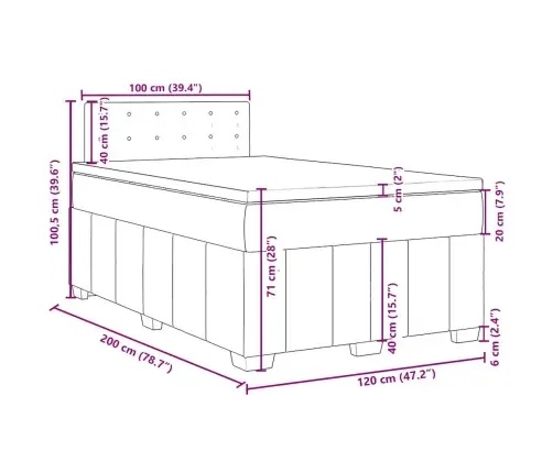 Atsperu Gultas Rāmis Ar Matraci, Krēmkrāsas, 120X200 Cm, Audums Vidaxl